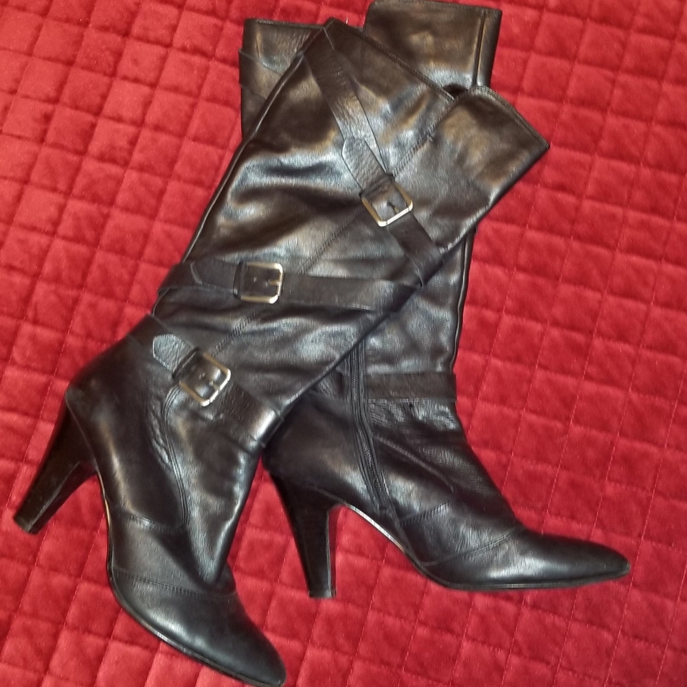 Nine West Black Leather Boots, Size 10